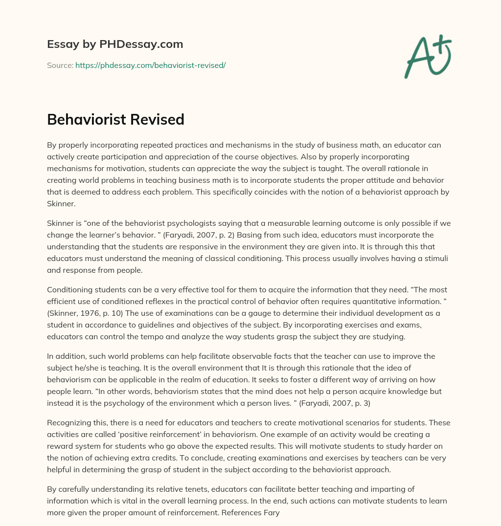 Behaviorist Revised essay