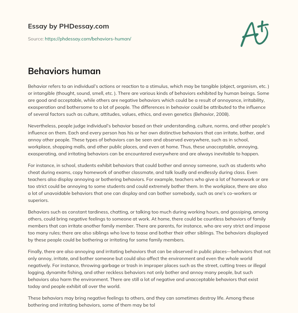 Behaviors human essay