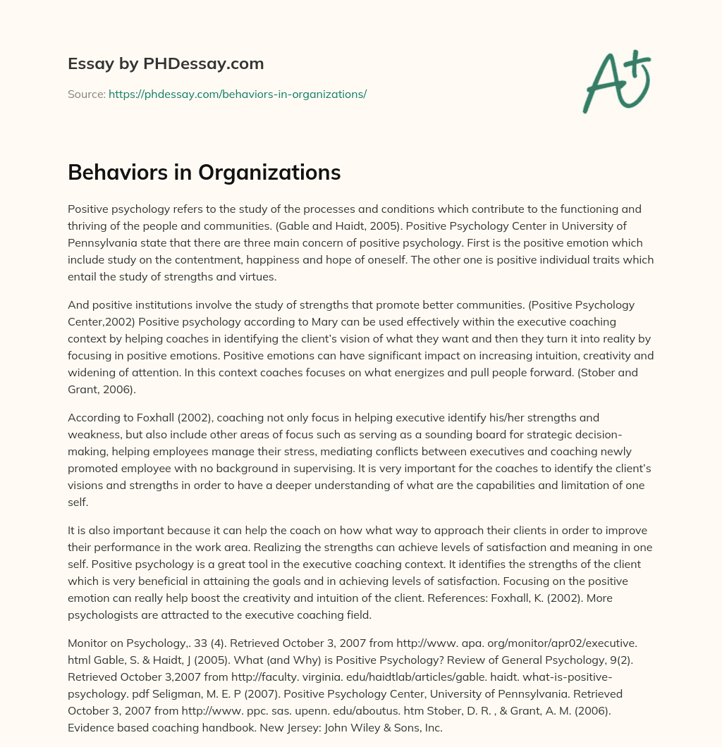 Behaviors in Organizations essay