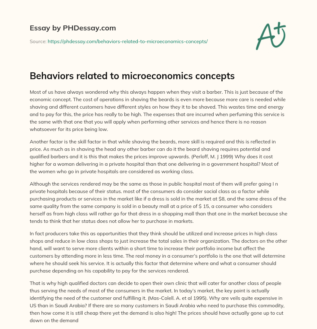 Behaviors related to microeconomics concepts essay