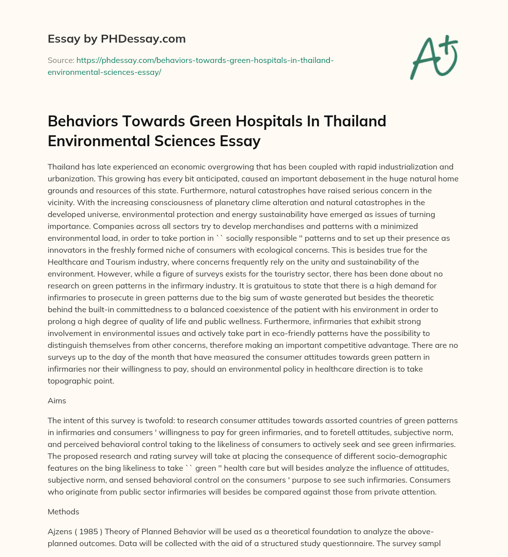 Behaviors Towards Green Hospitals In Thailand Environmental Sciences Essay essay