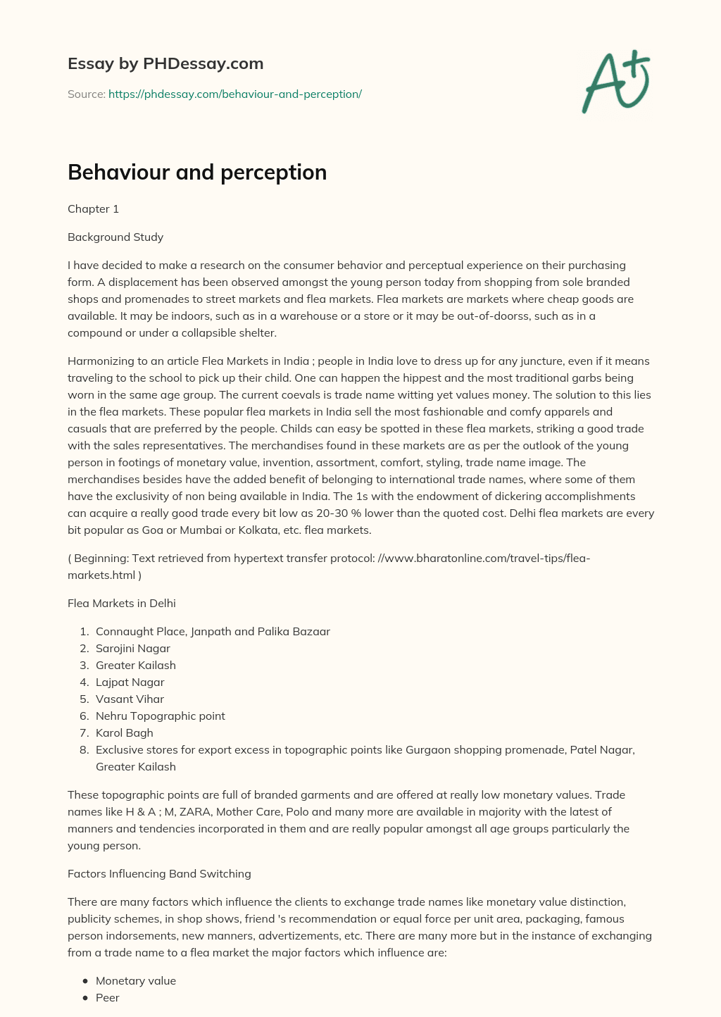 Behaviour and perception essay