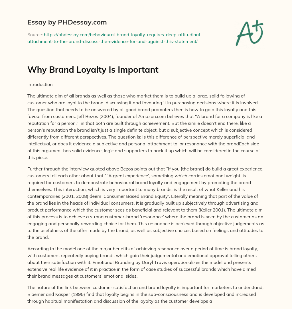 Why Brand Loyalty Is Important essay