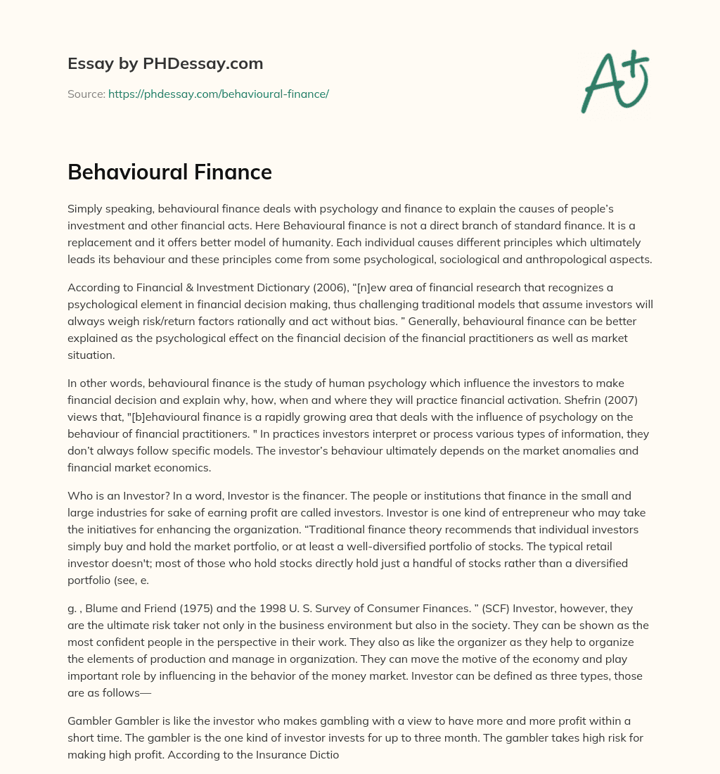 Behavioural Finance essay
