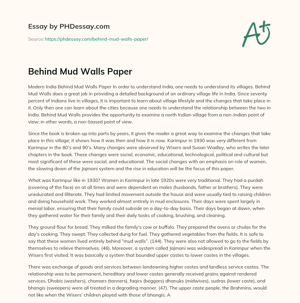 Behind Mud Walls Paper essay