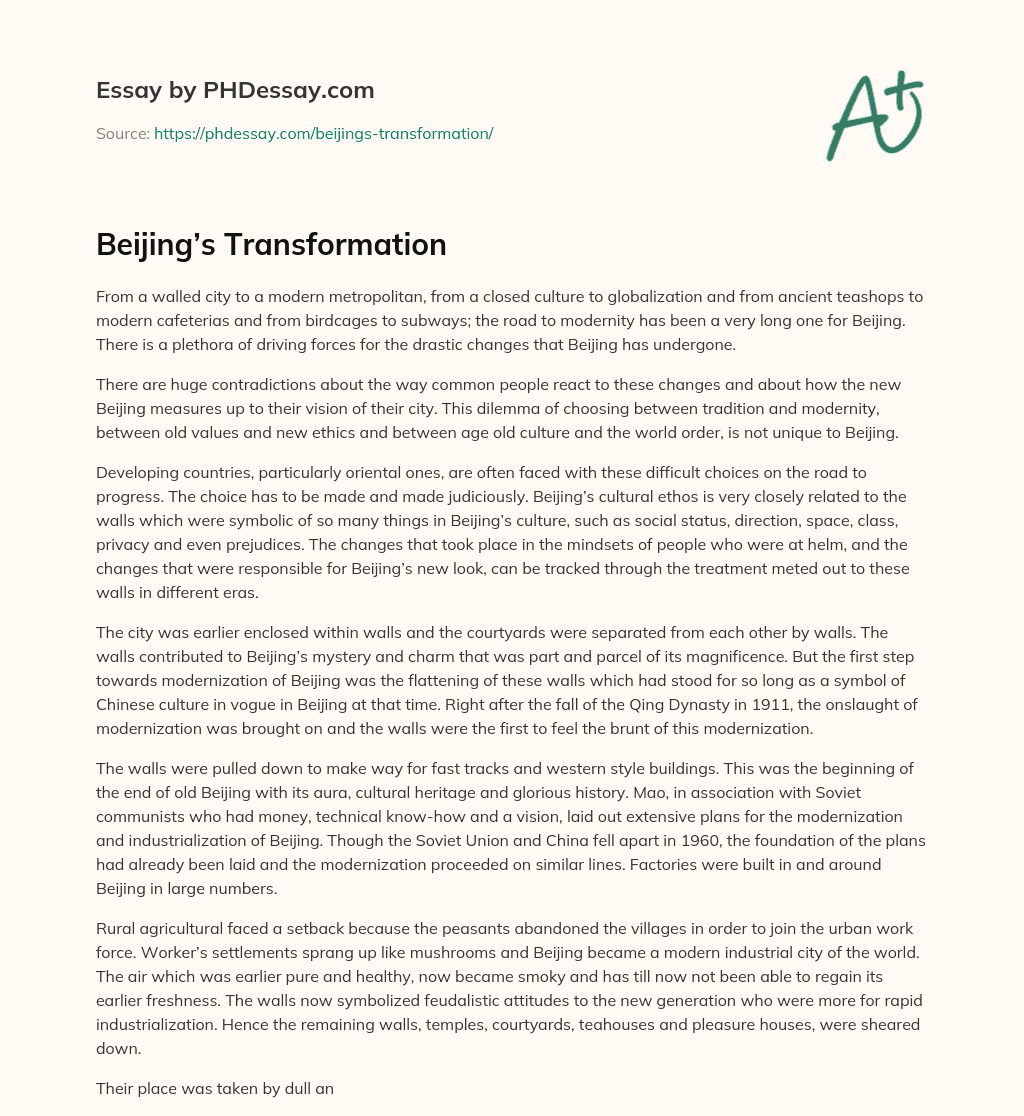 Beijing’s Transformation essay