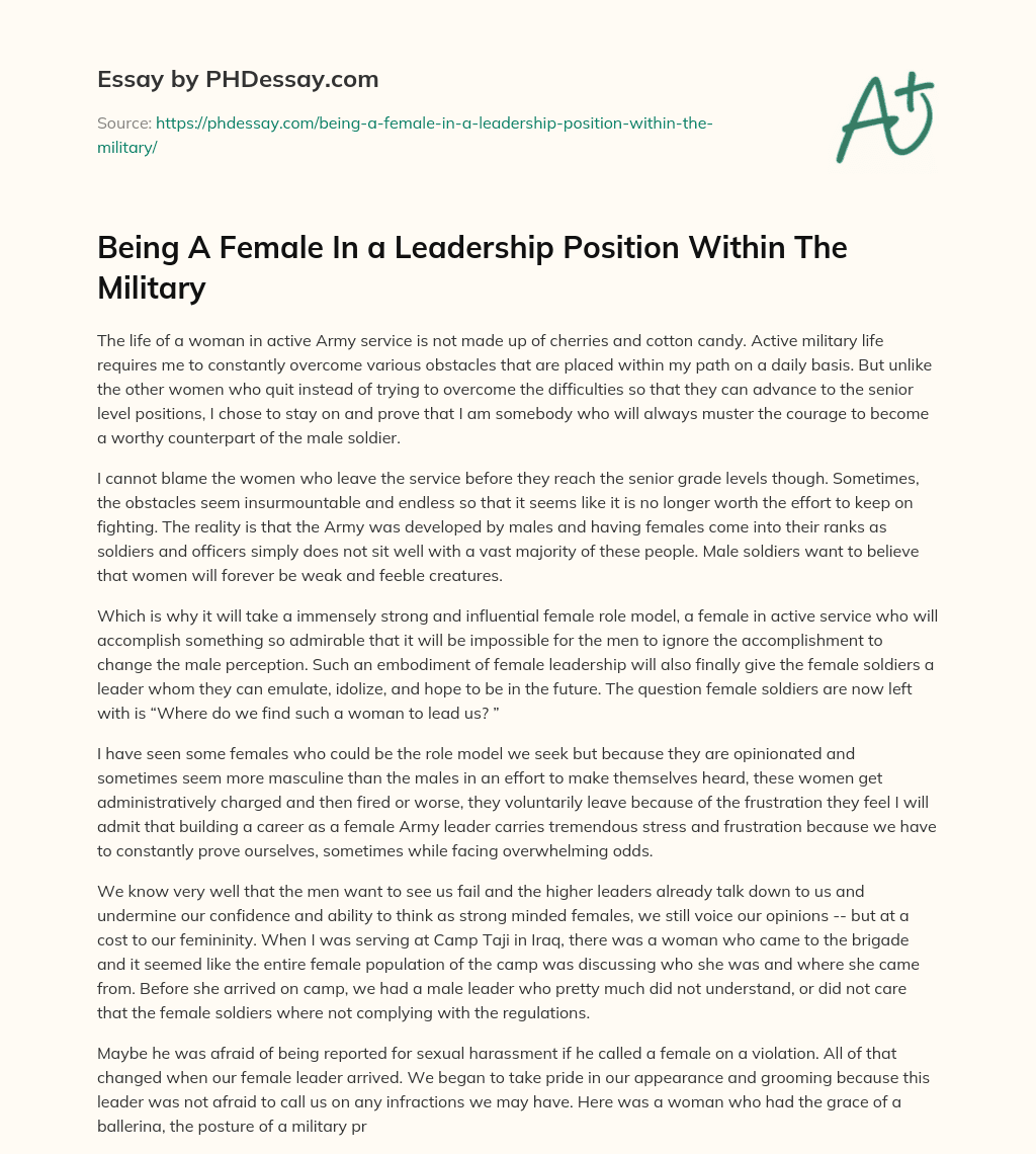 Being A Female In a Leadership Position Within The Military essay