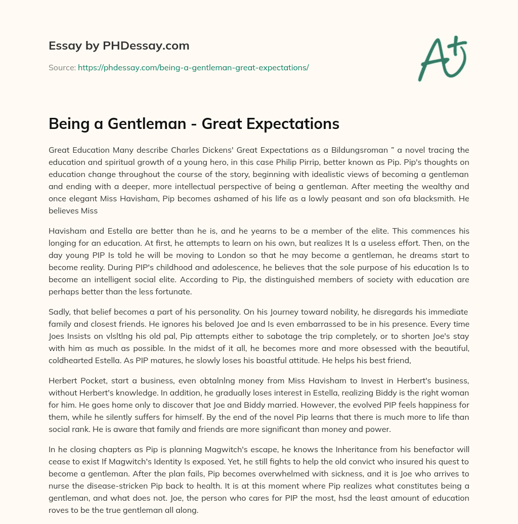 Being a Gentleman – Great Expectations essay