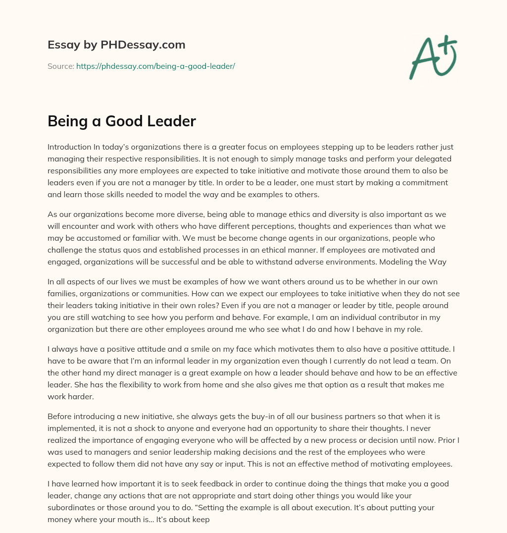 example essay about good leader