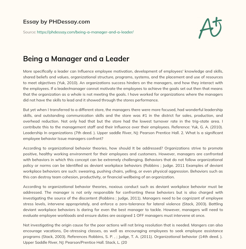 Being a Manager and a Leader essay