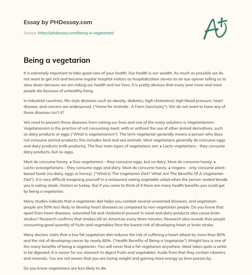 Being a vegetarian essay