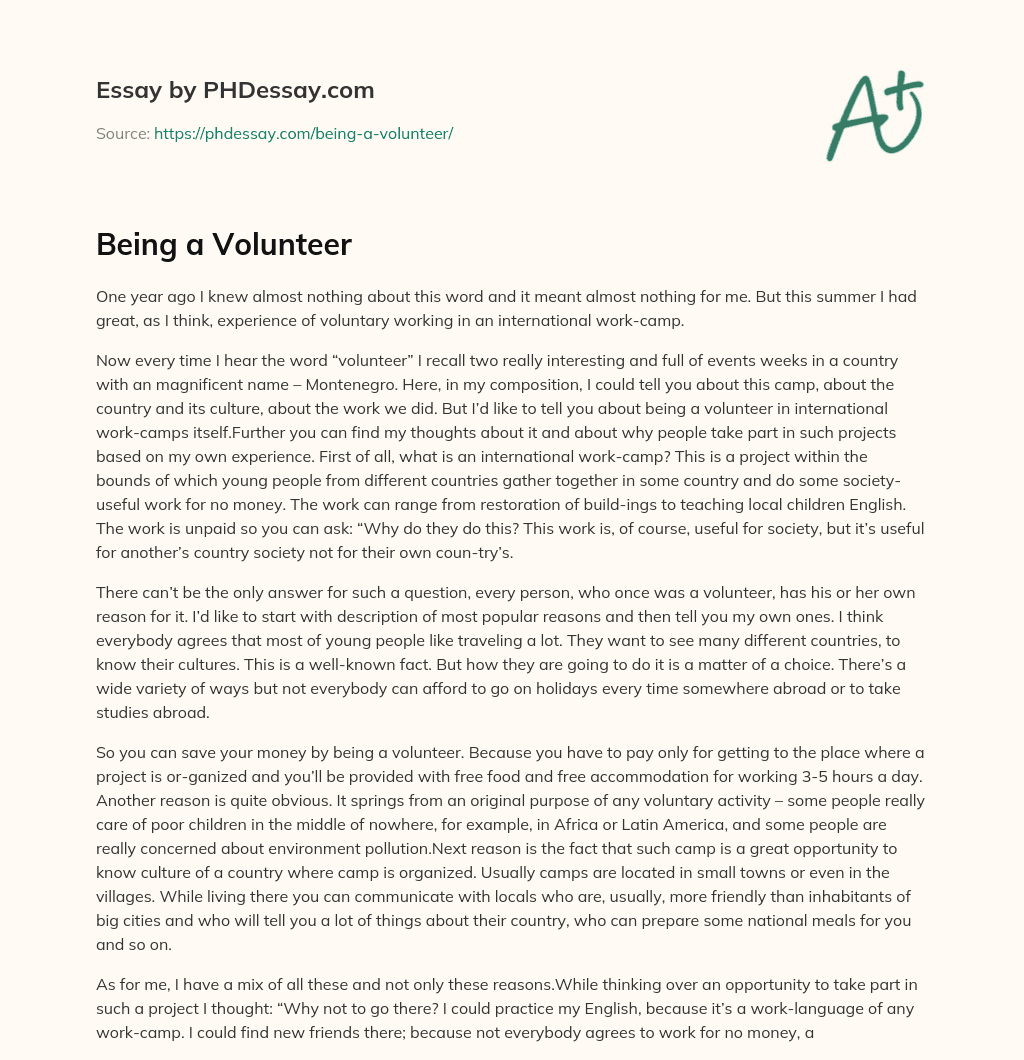 Being a Volunteer essay