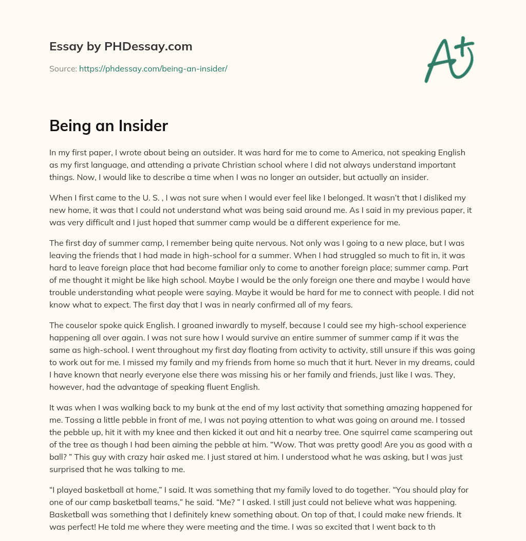 Being an Insider essay
