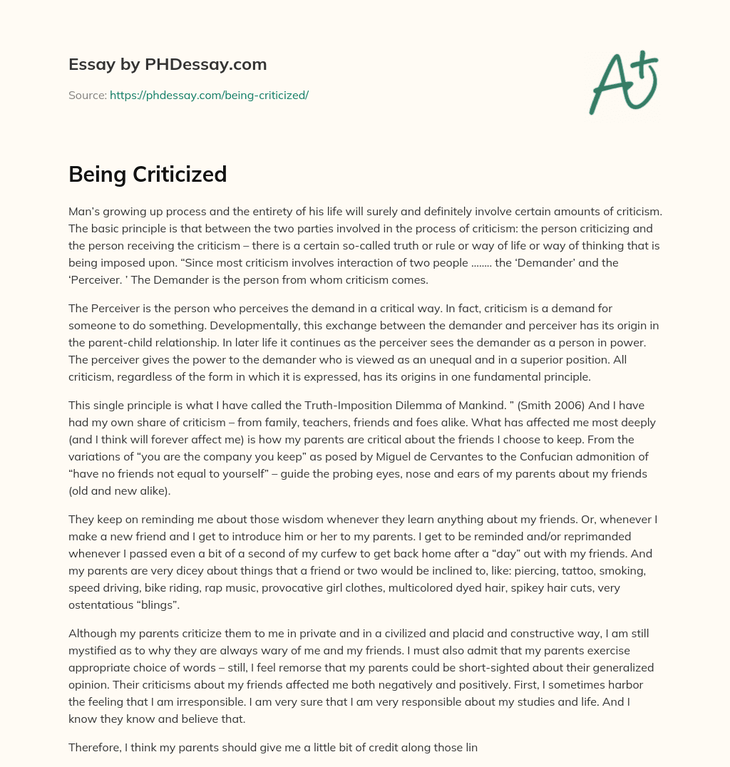 Being Criticized essay