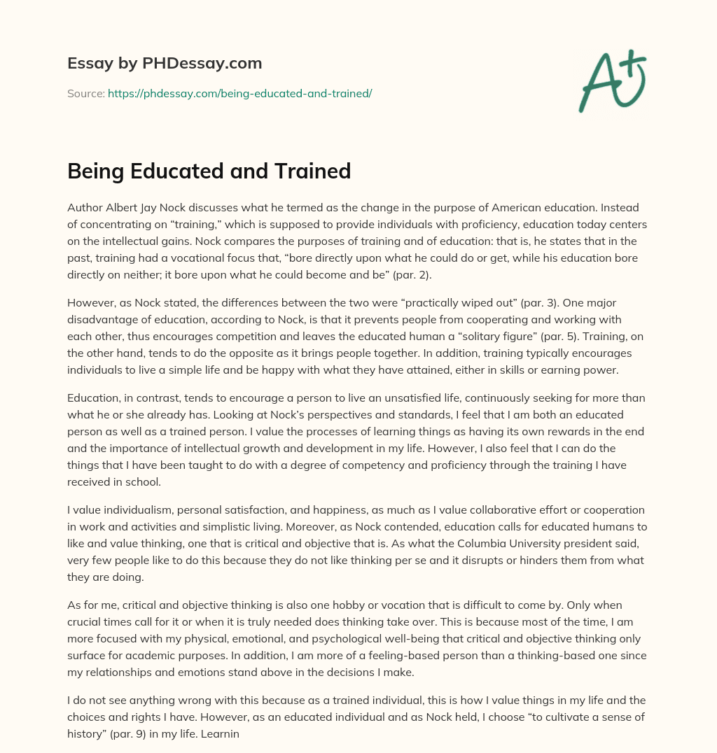 Being Educated and Trained essay