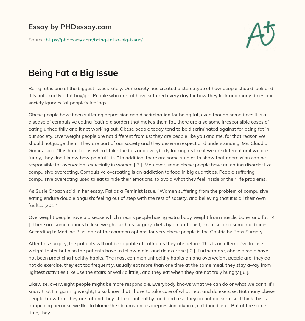 Being Fat a Big Issue essay