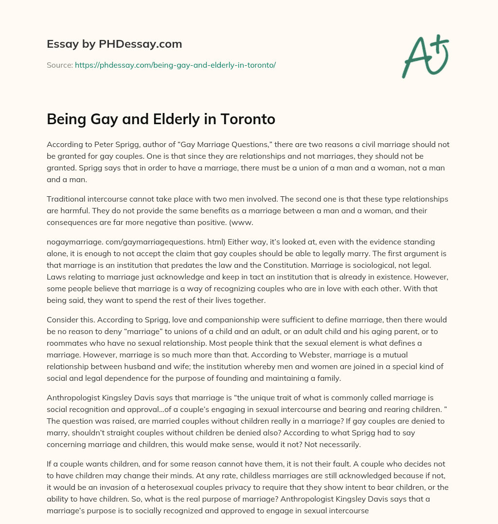 Being Gay and Elderly in Toronto essay