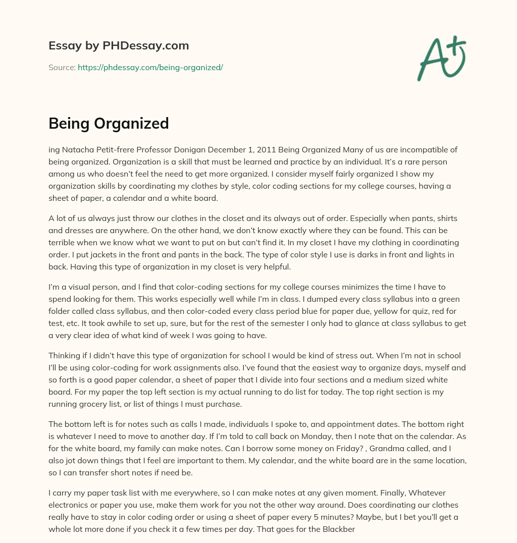 Being Organized essay