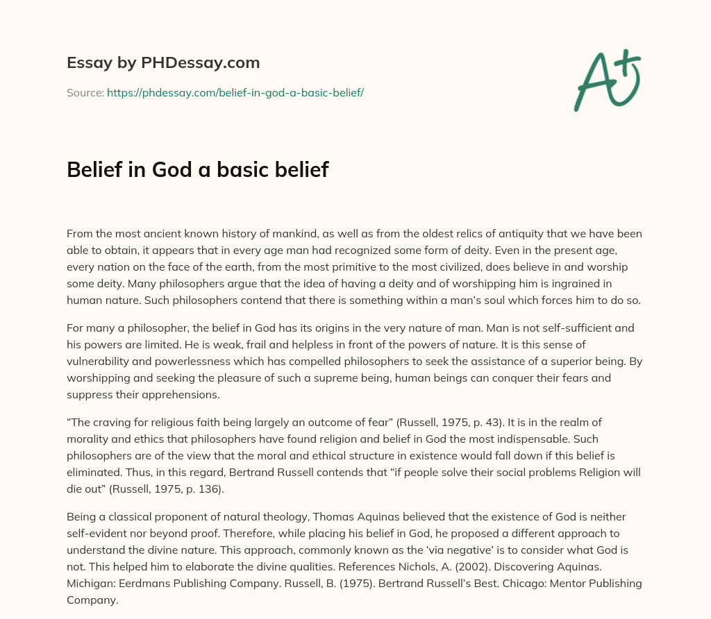 essay about belief in god