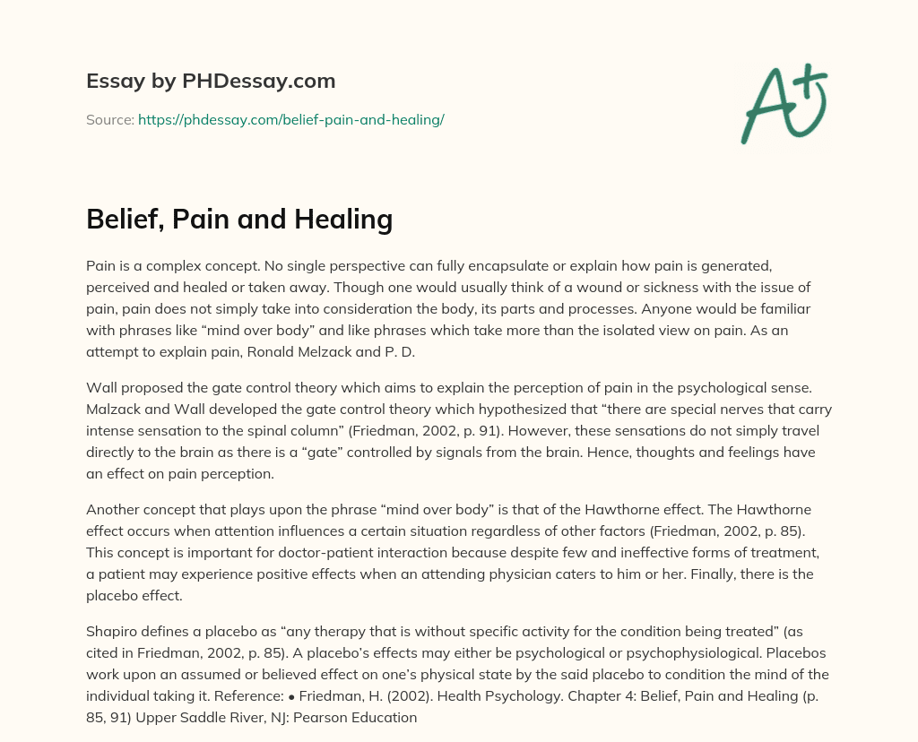 Belief, Pain and Healing essay