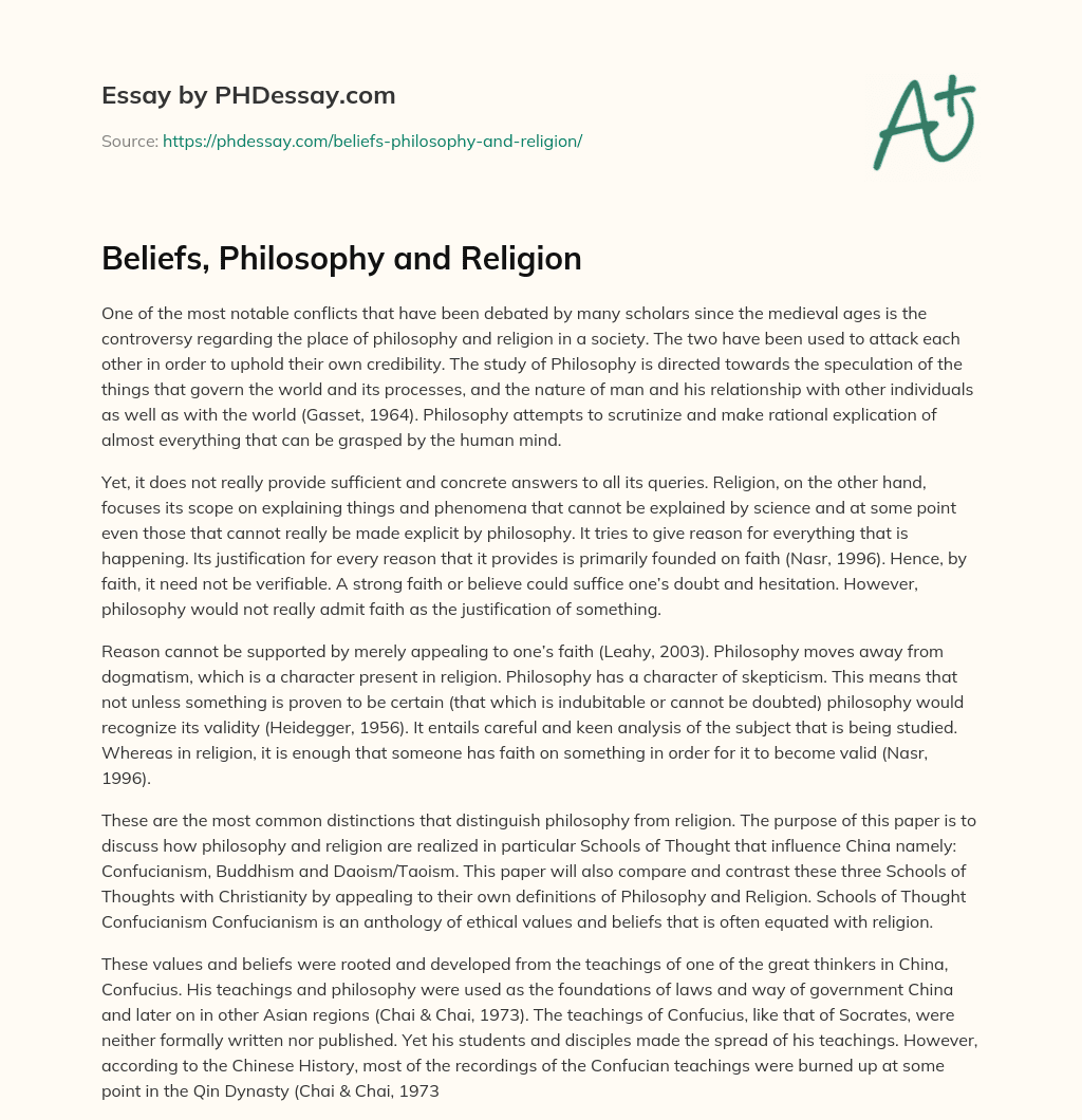 Beliefs, Philosophy and Religion essay