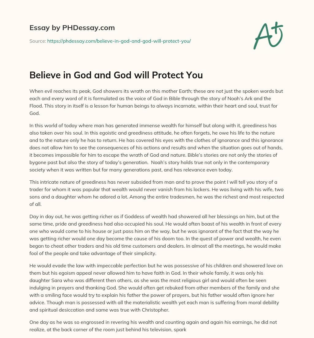 Believe in God and God will Protect You essay