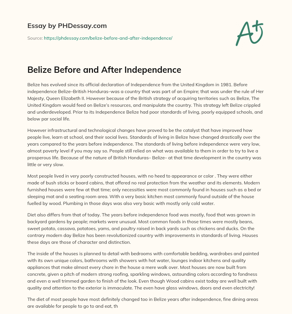 Belize Before and After Independence essay