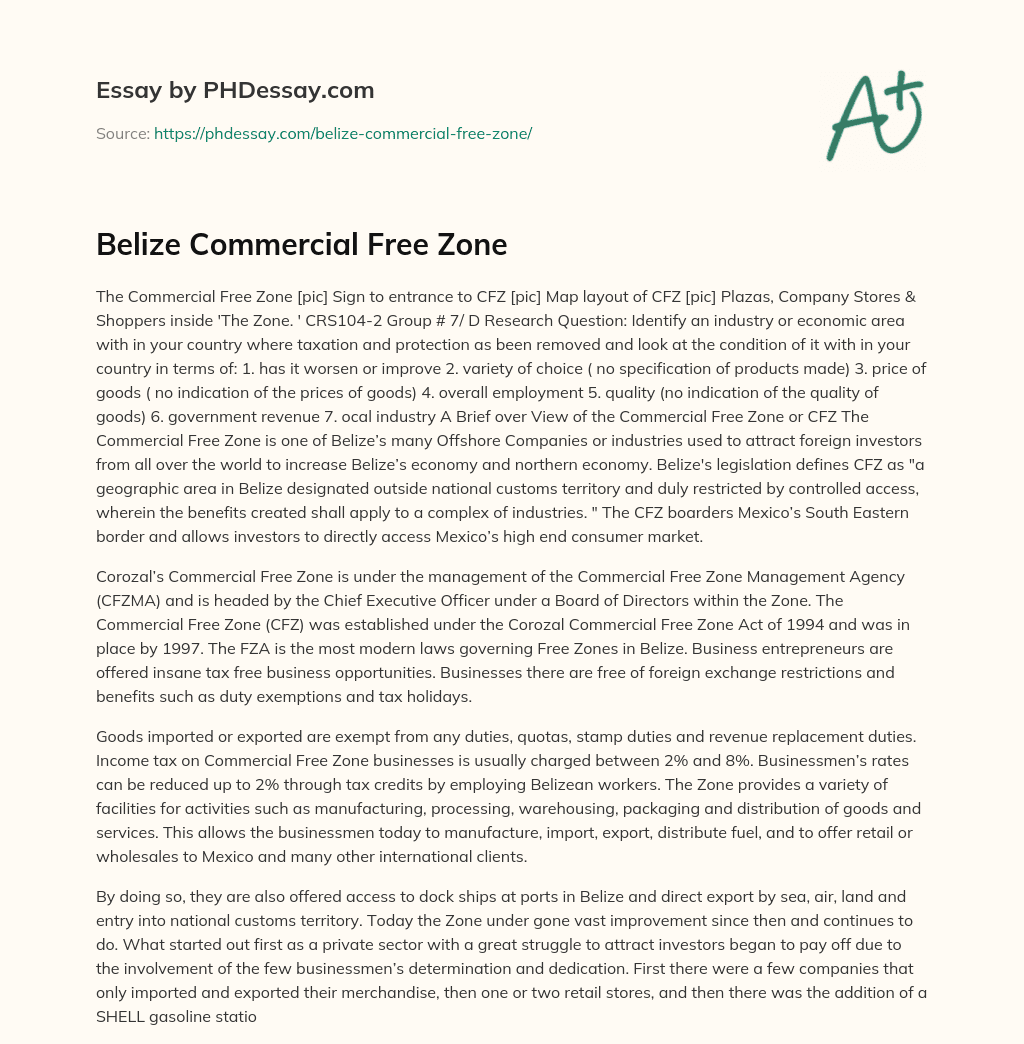 Belize Commercial Free Zone essay