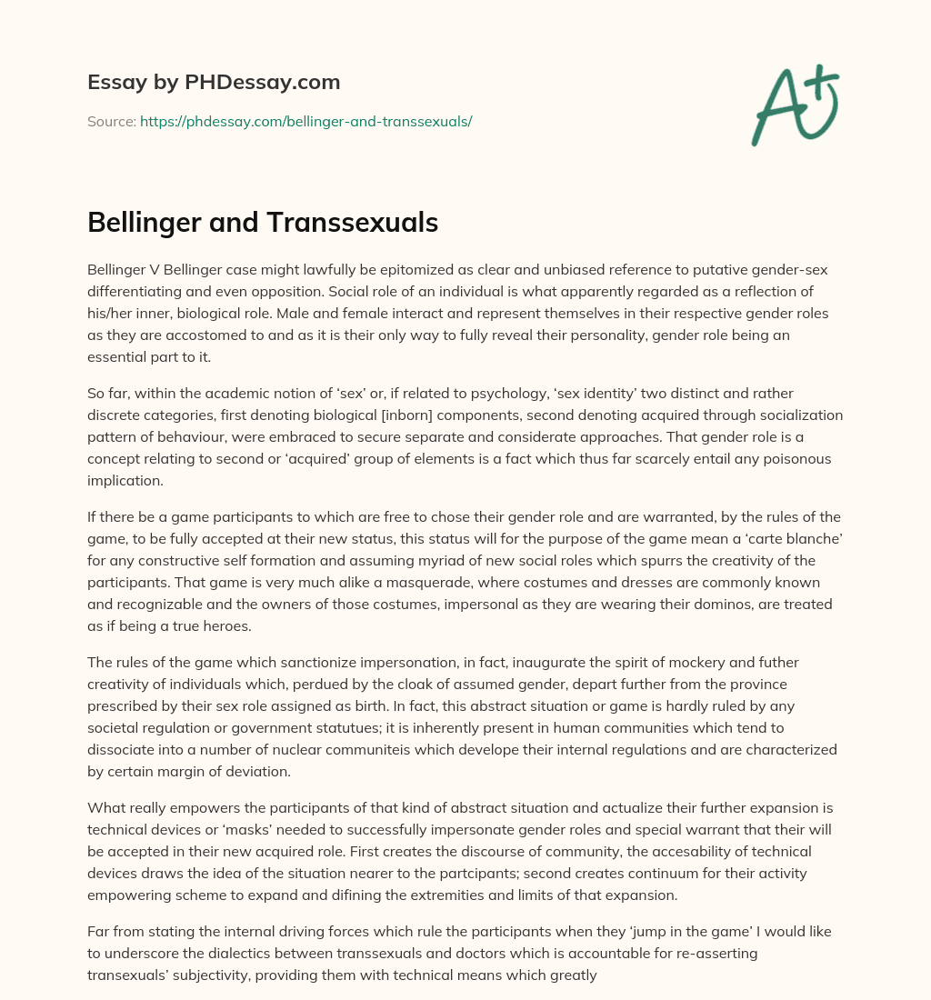 Bellinger and Transsexuals essay