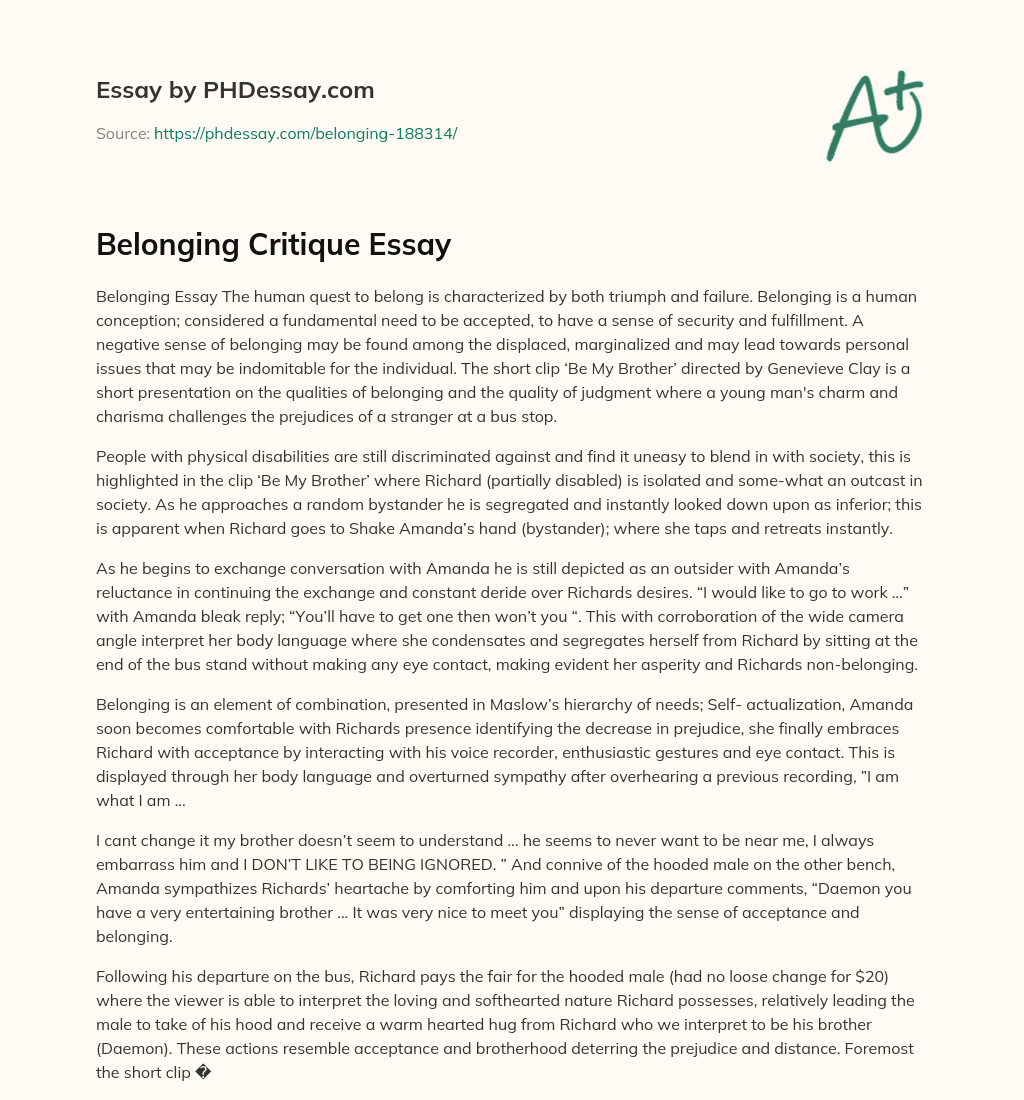 Belonging Critique Essay essay