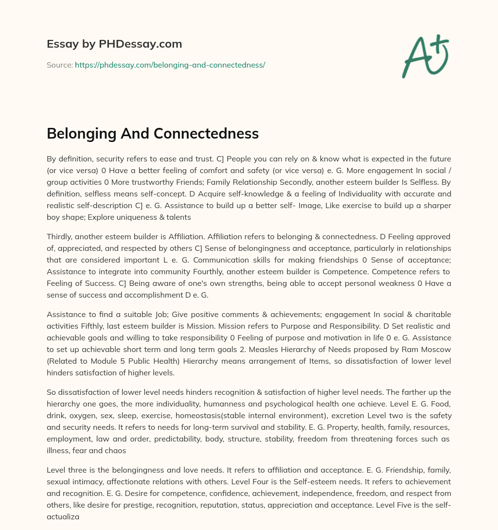 Belonging And Connectedness essay