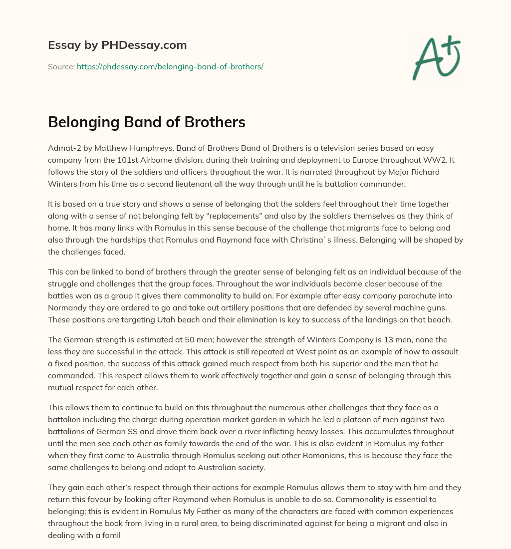 Belonging Band of Brothers essay