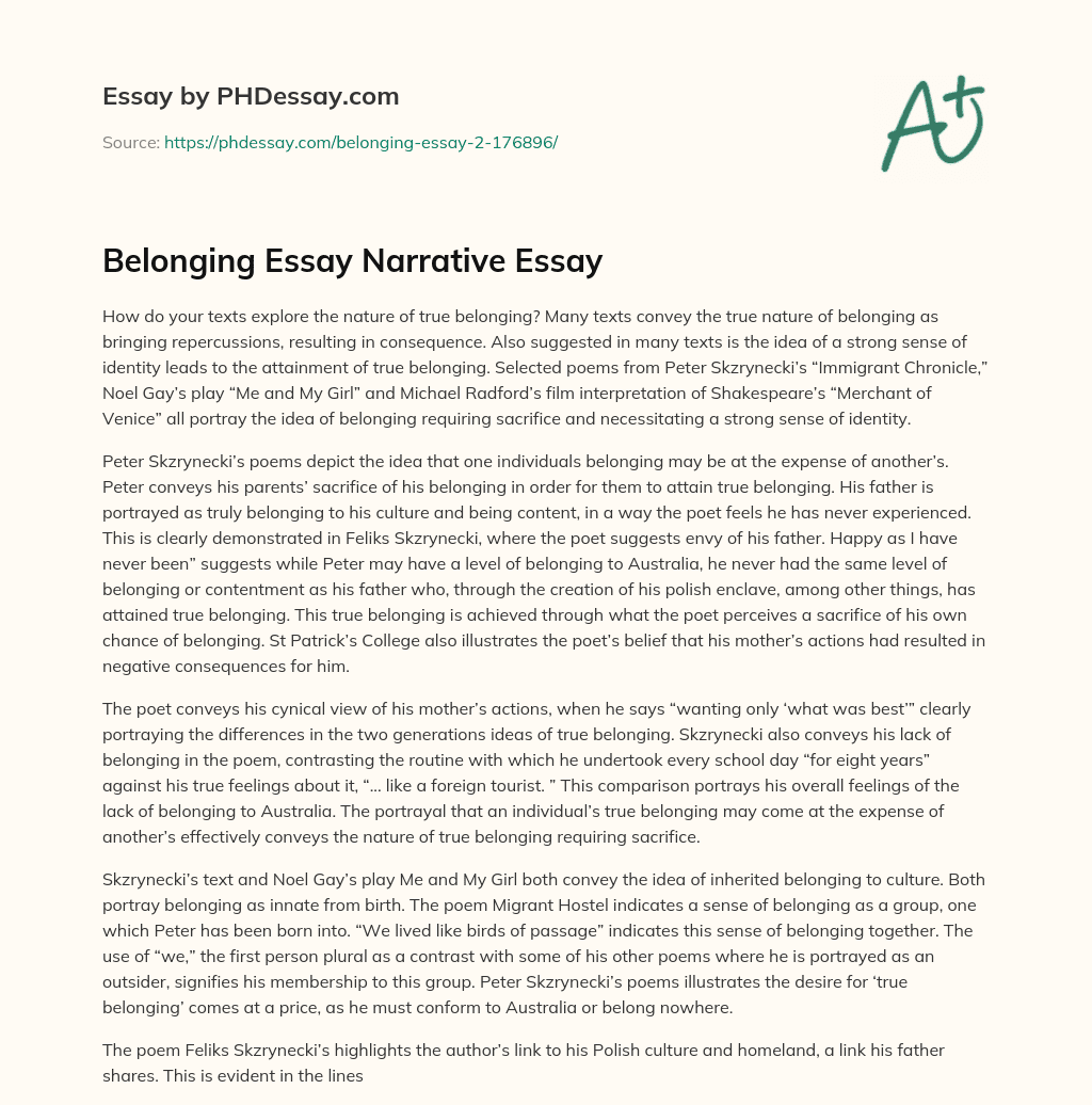 Belonging Essay Narrative Essay essay