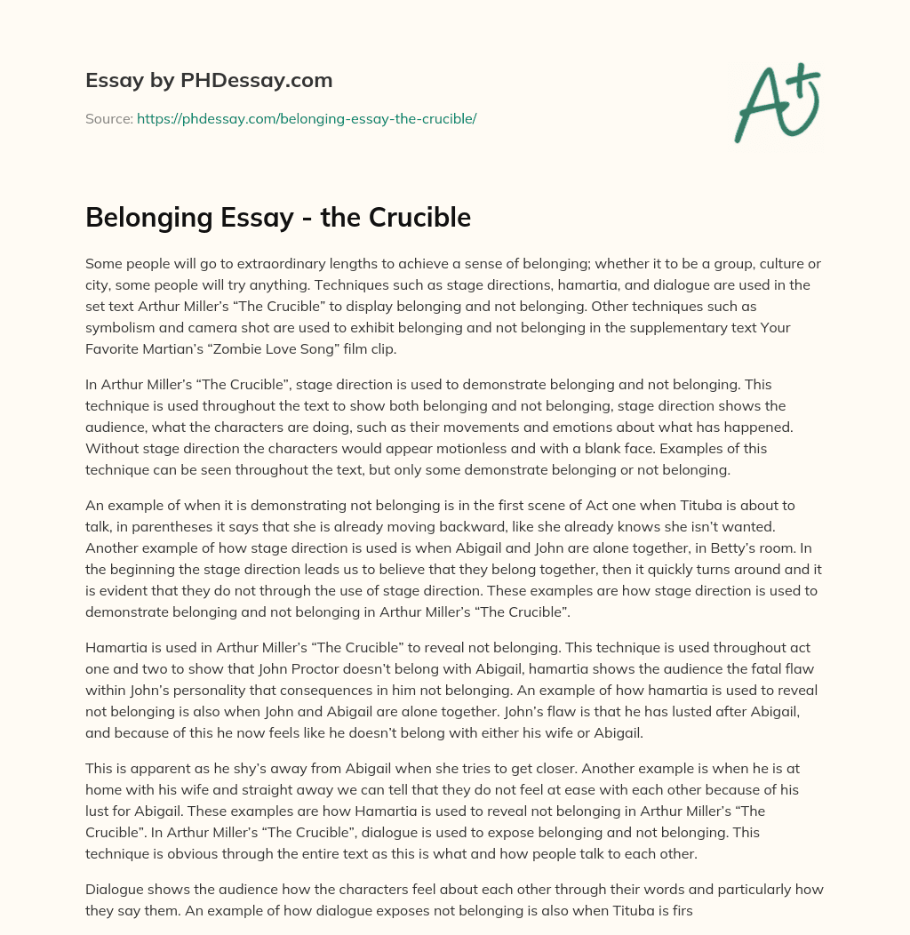 Belonging Essay – the Crucible essay