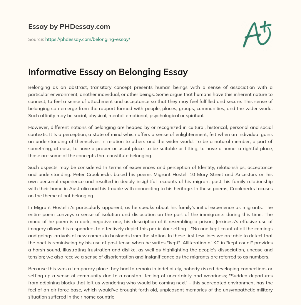 Informative Essay on Belonging Essay essay