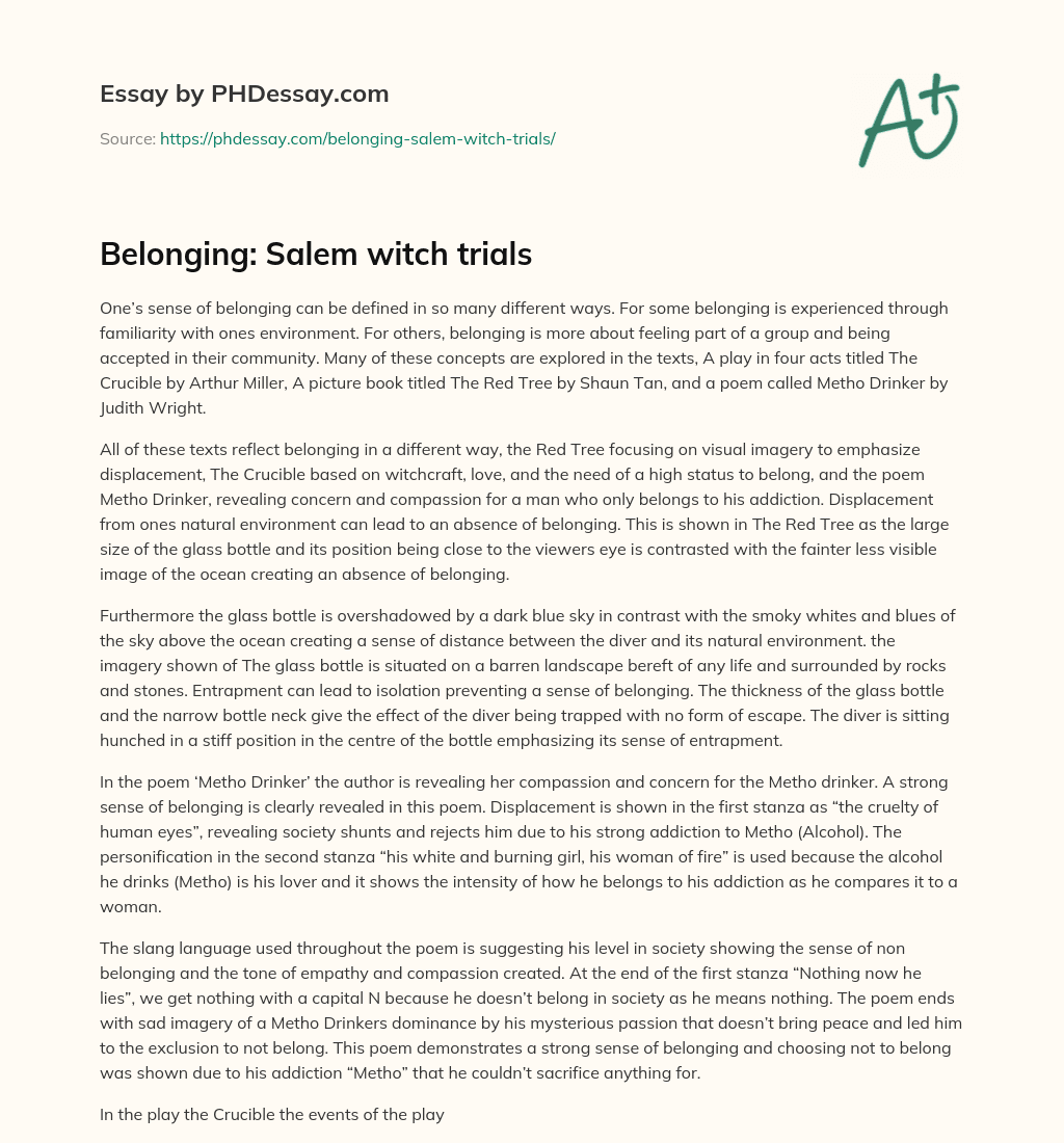 Belonging: Salem witch trials essay