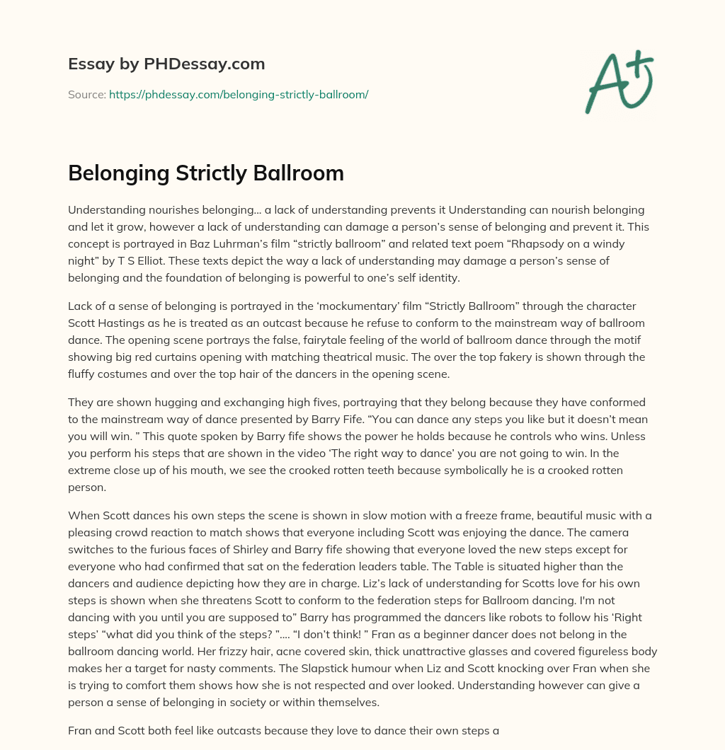 Belonging Strictly Ballroom essay