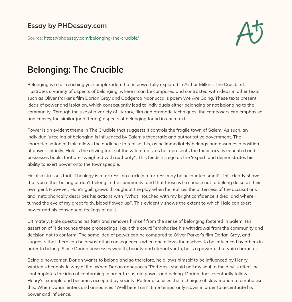 Belonging: The Crucible essay