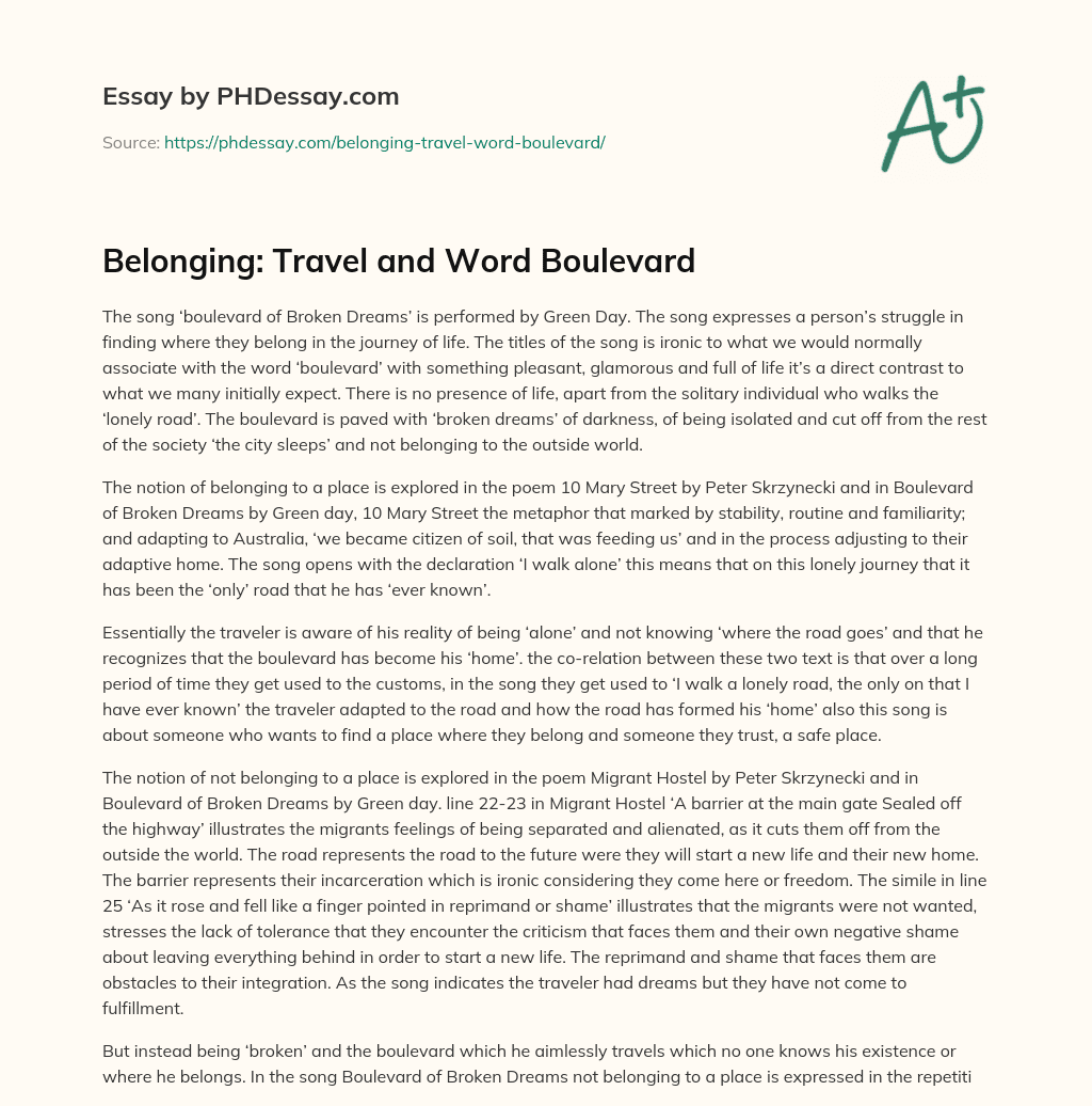 Belonging: Travel and Word Boulevard essay