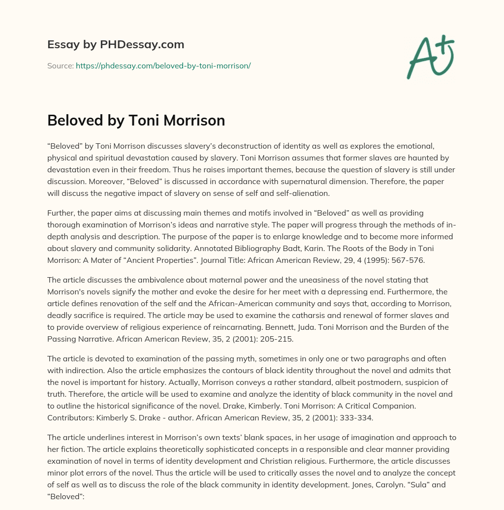 Beloved by Toni Morrison essay