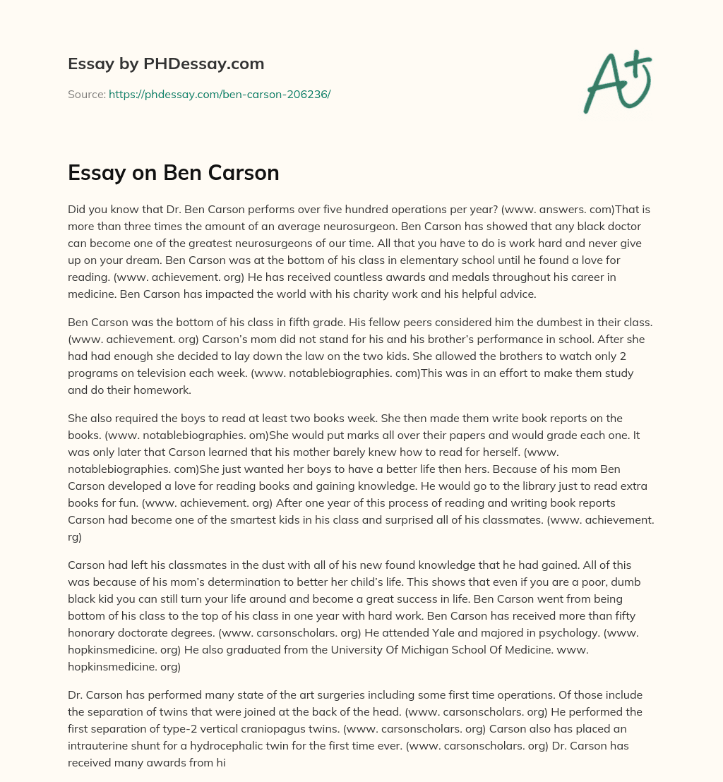 Essay on Ben Carson essay