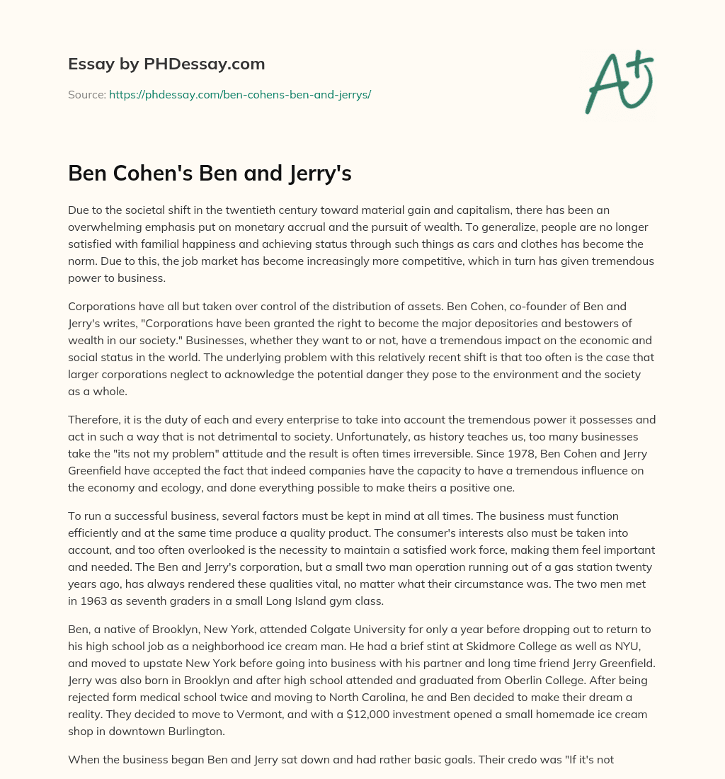 Ben Cohen’s Ben and Jerry’s essay