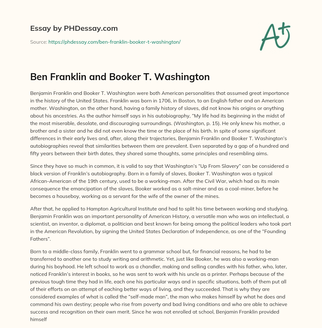 Ben Franklin and Booker T. Washington essay