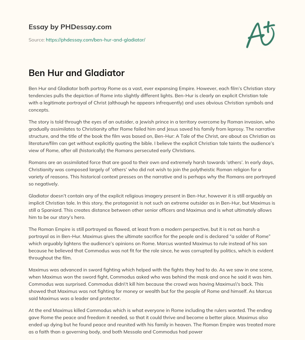 Ben Hur and Gladiator essay
