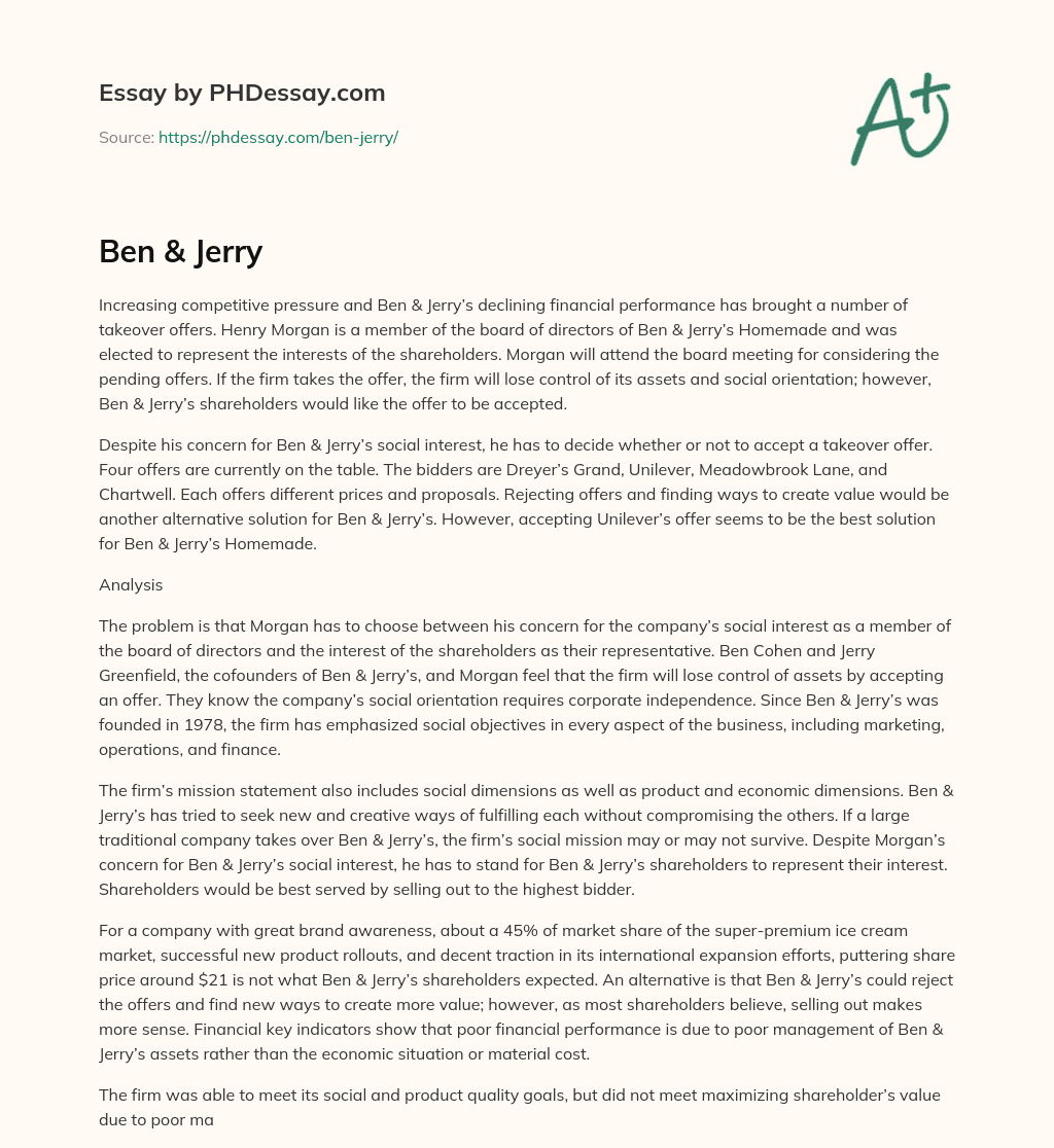 Ben & Jerry essay