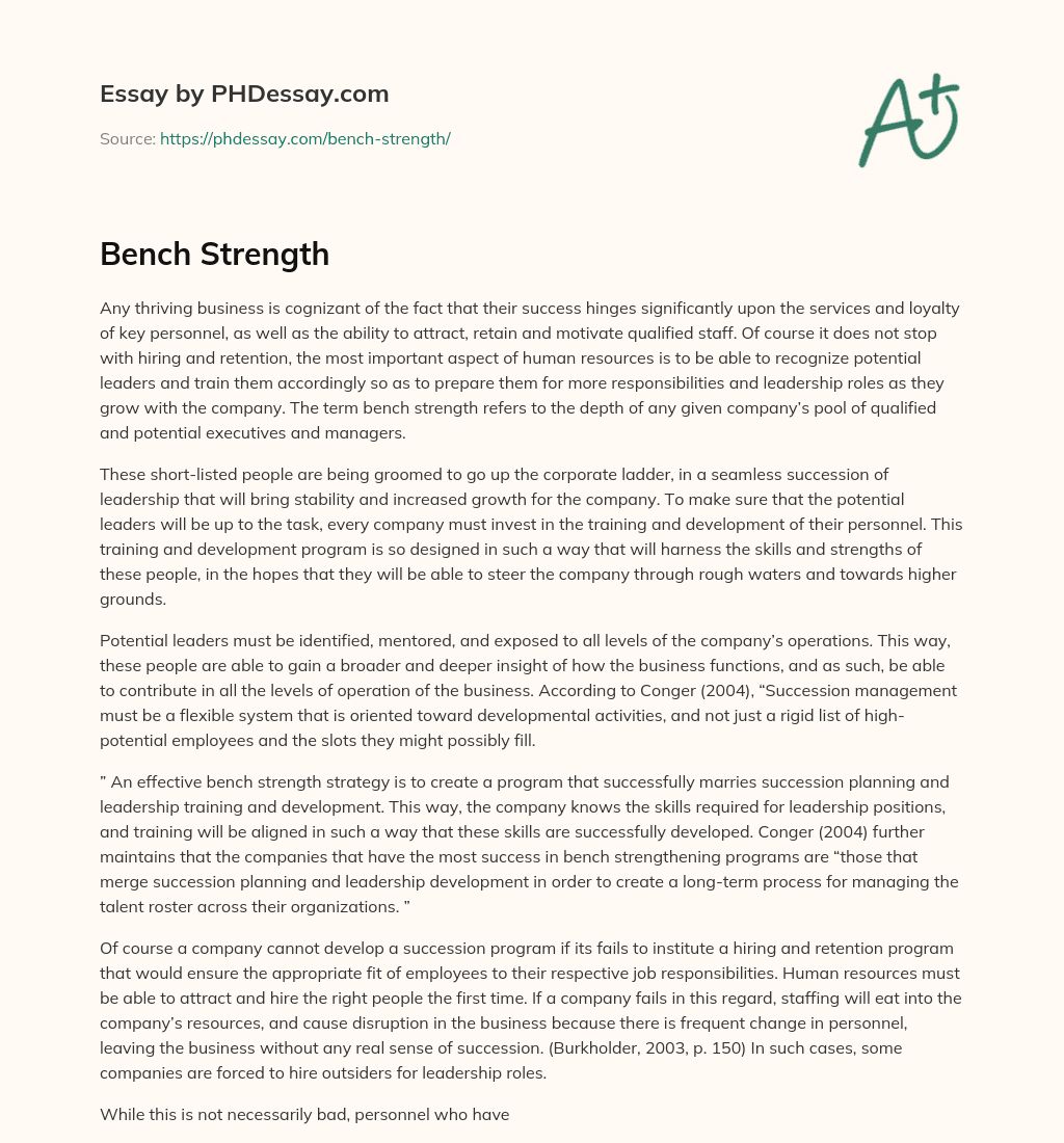 Bench Strength Definition Example