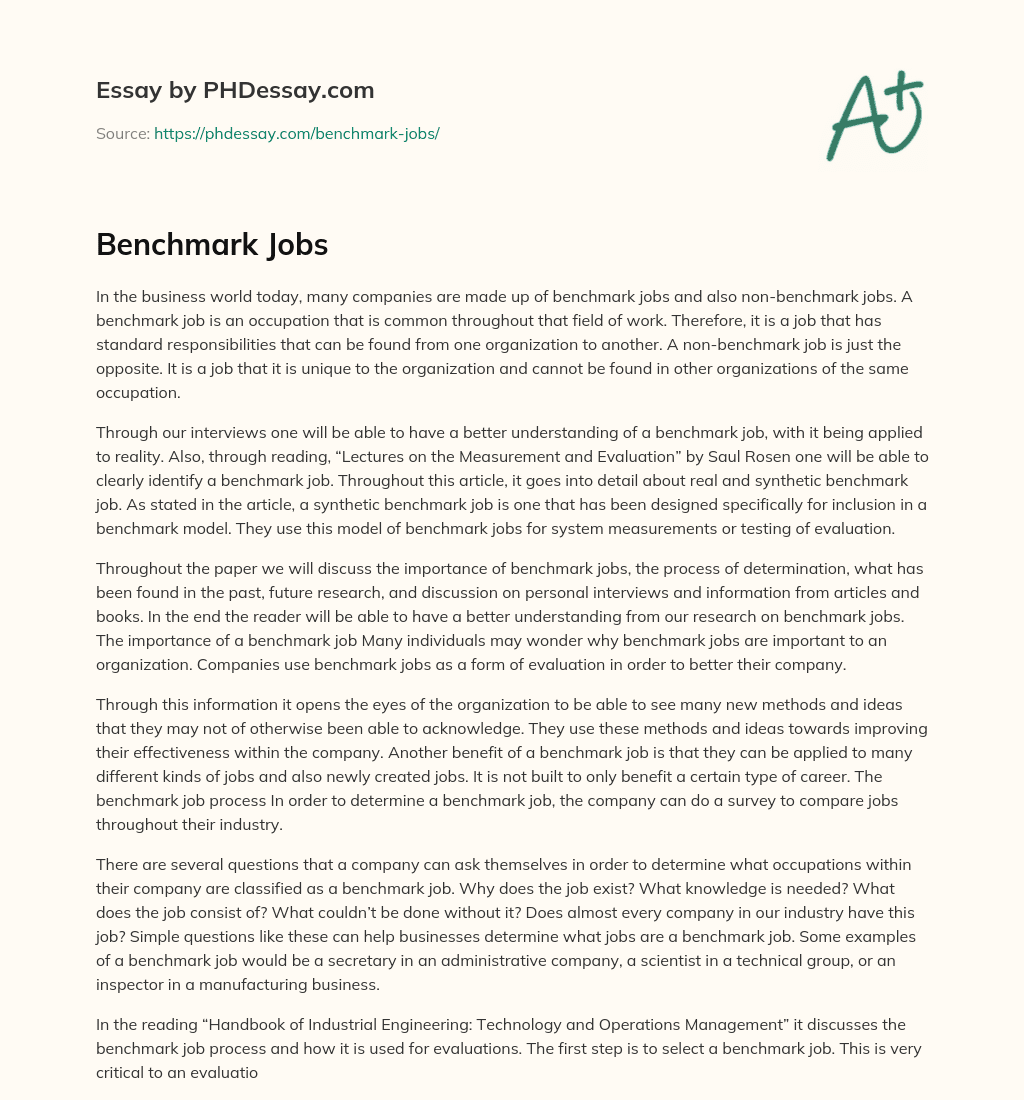 Benchmark Jobs essay