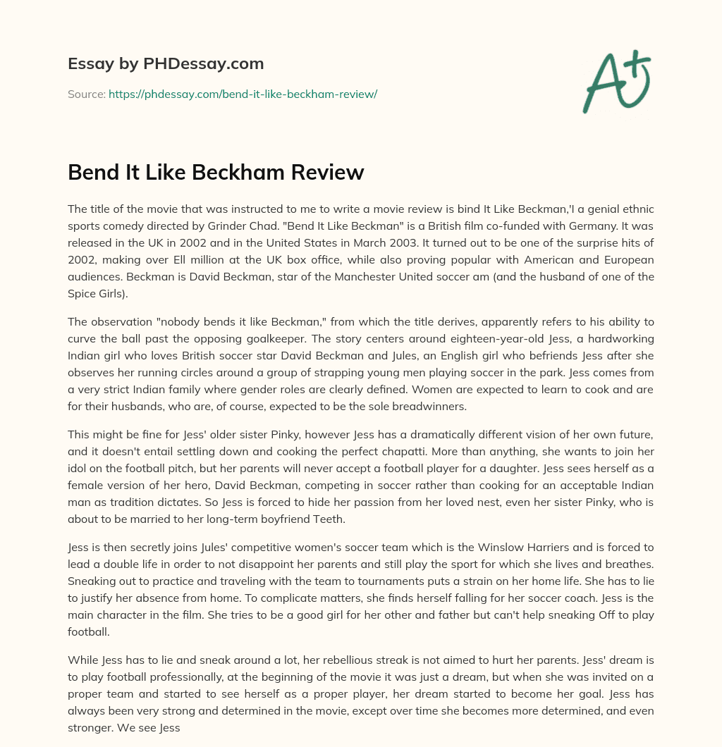 Bend It Like Beckham Review essay