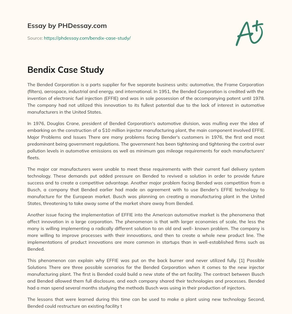 Bendix Case Study essay