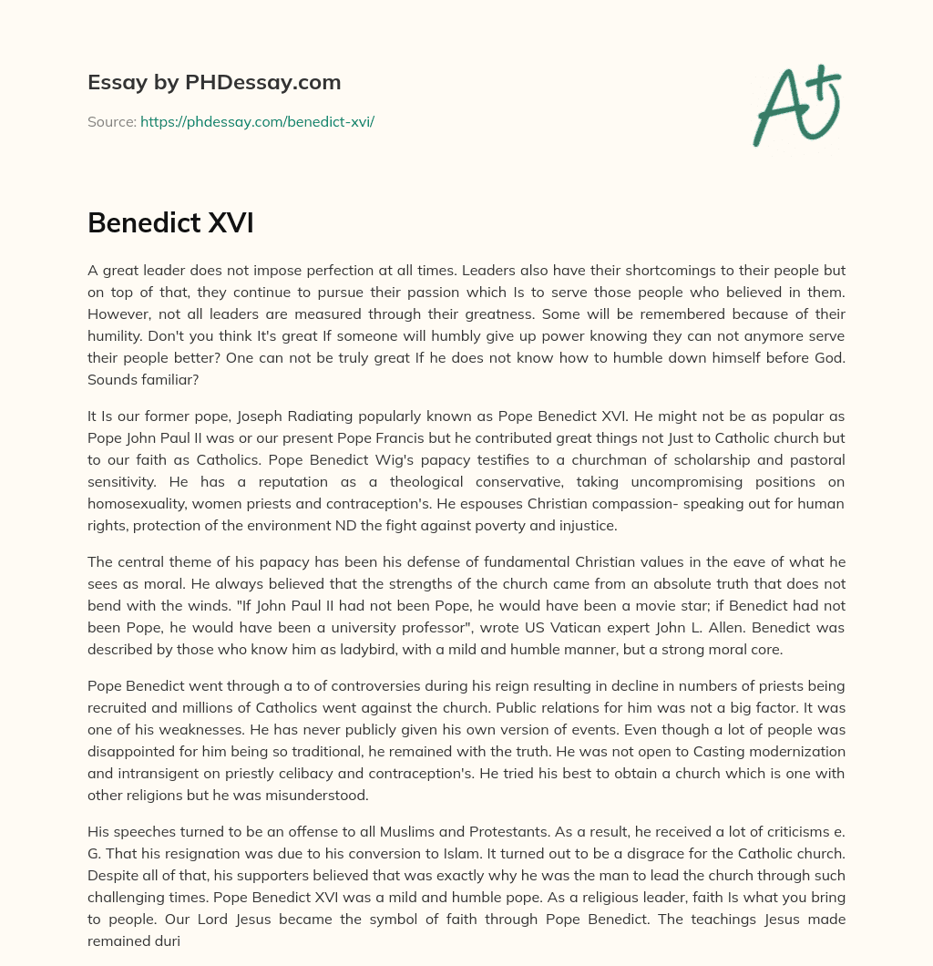 Benedict XVI essay